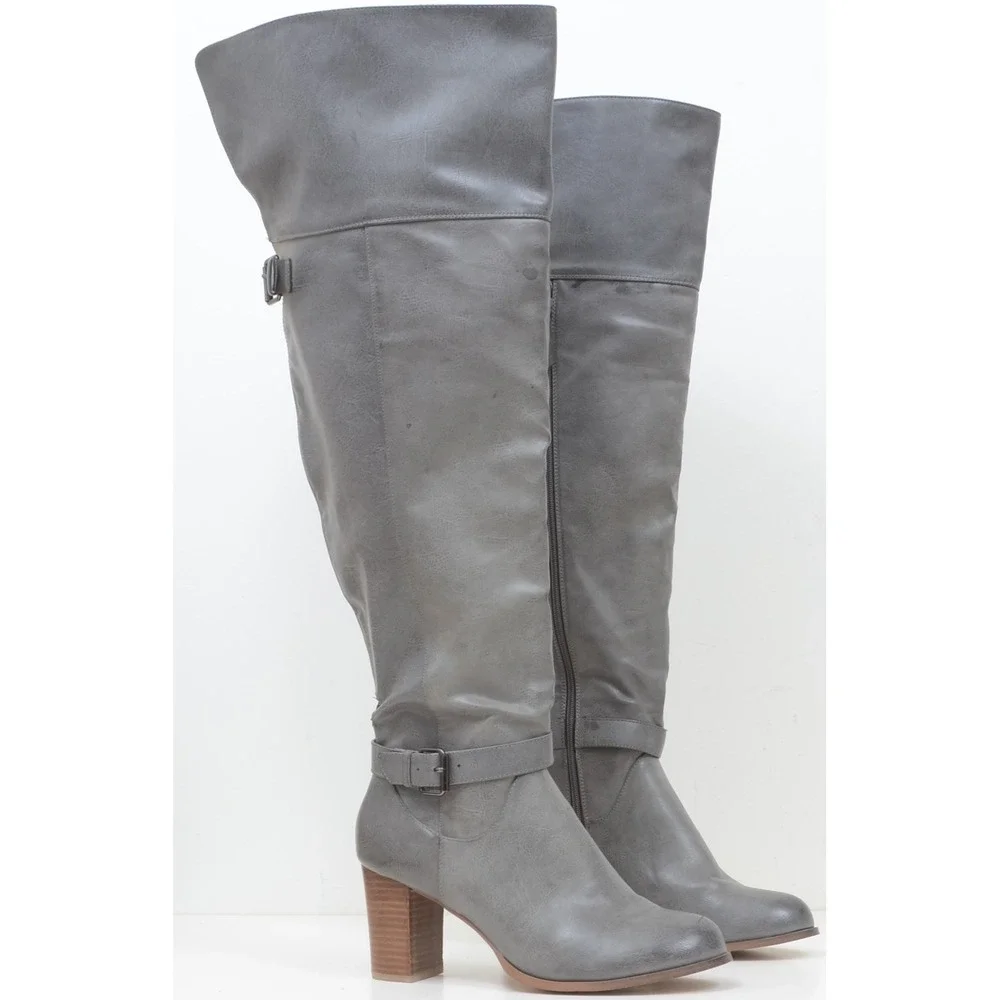 Torrid Women's 10 WIDE Grey OTK Pirate Heeled Knee Boots Vegan Leather Goth Sexy